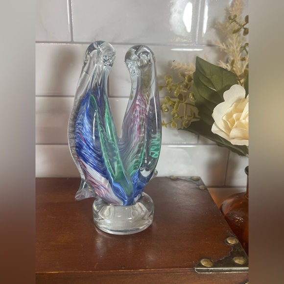 Vintage Murano Multi Coloured Glass Handblown Pair of Love Penguins Italy Marked - Picture 1 of 12